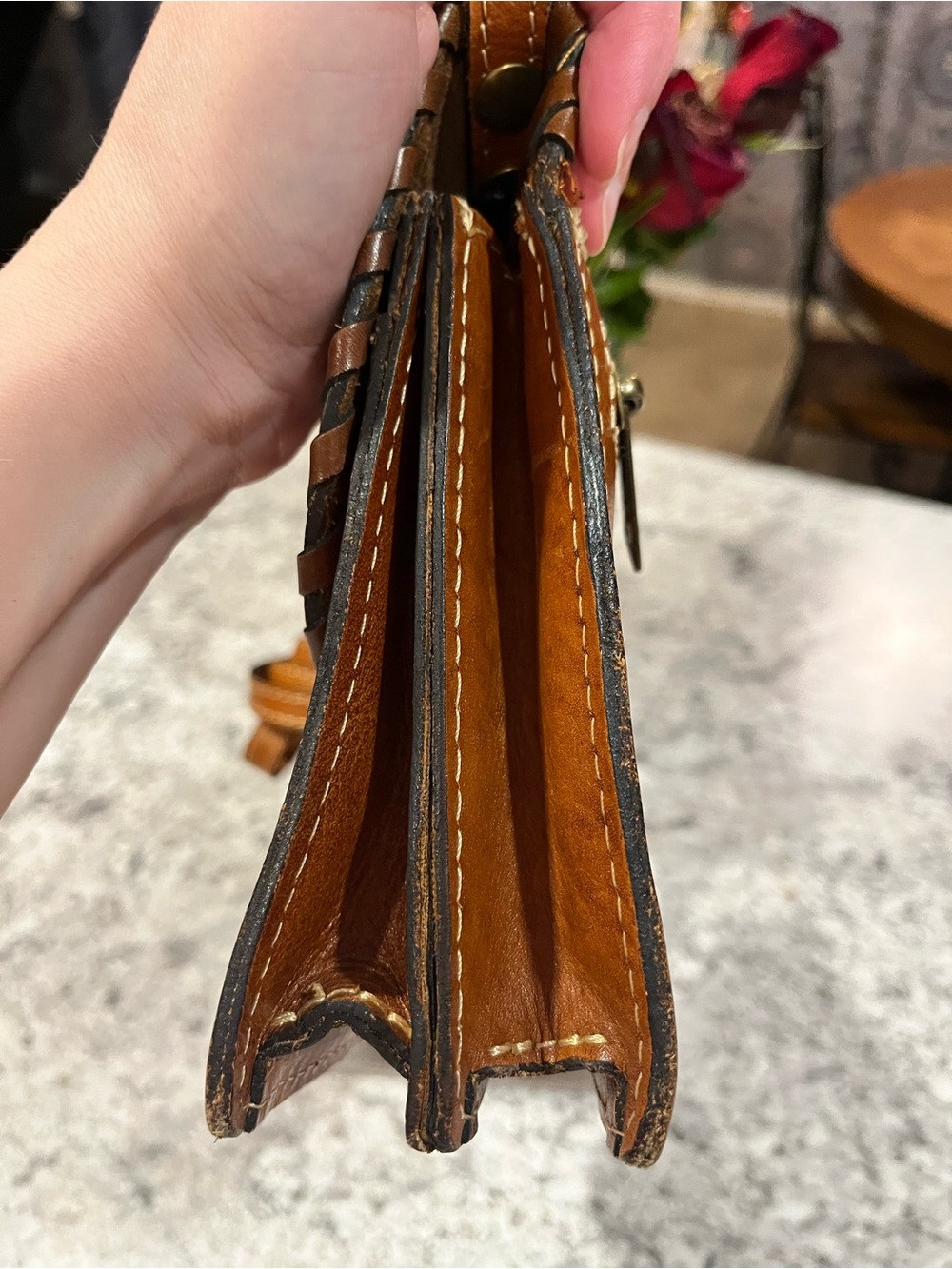 Patricia Nash Hand-Tooled Tan Leather Crossbody Bag EUC - Picture 9 of 16
